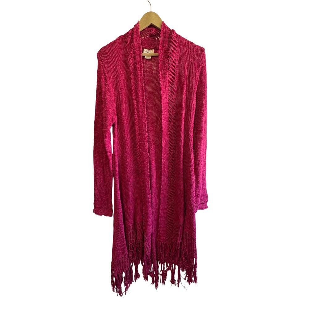Ariat Size Large Burgundy Magenta Knit Duster Cardigan Fringe Hem Boho Whimsy